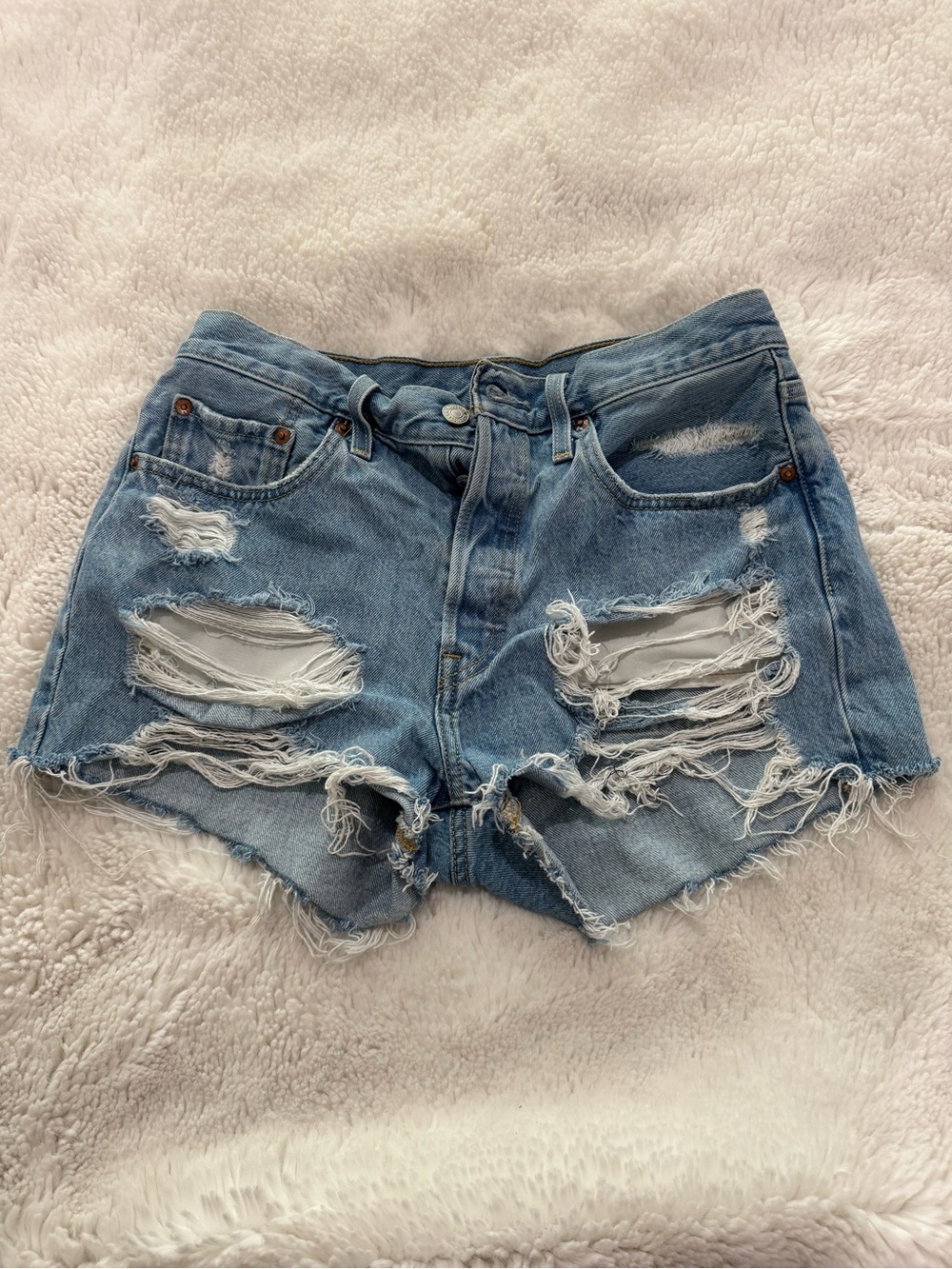 Levi's Light Blue Ripped Denim Shorts